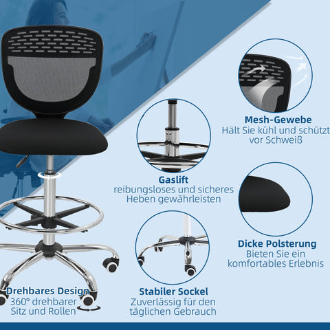 Rootz Office Chair - Work Chair - Desk Chair - Height Adjustable - Padded Comfort - Black - 59cm x 59cm x 106-126cm