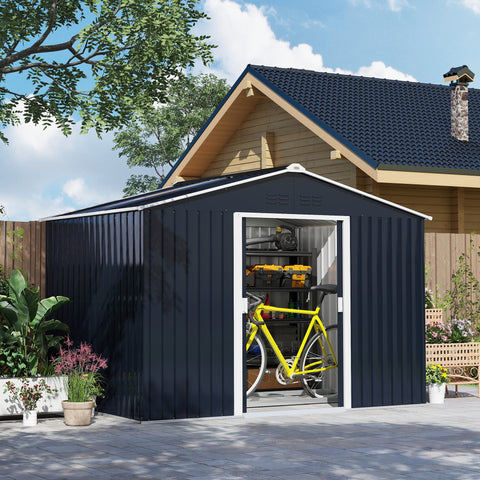 Rootz Metal Tool Shed - Bicycle Shed - Garden Equipment House - Weatherproof & Ventilated - 277 x 195 x 192 cm