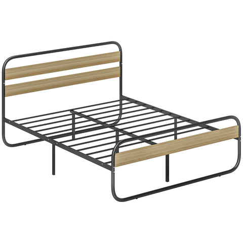 Rootz Industrial Steel Double Bed - Metal Frame - BrownLook - Weight Capacity 320kg - 162cm x 206cm x 100cm