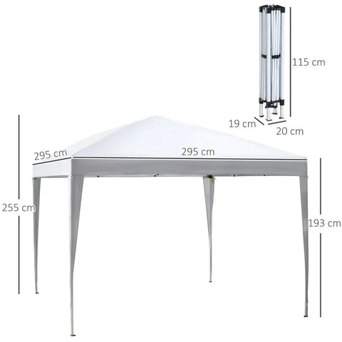 Rootz Gazebo - Pop-up Folding Gazebo - Garden Gazebo - Foldable Party Tent - Garden Tent - UV Protection - Steel + Oxford - White - 2.95 x 2.95 m