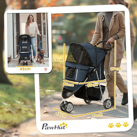 Rootz Dog Stroller - Collapsible Buggy - Foldable Pet Carriage - Comfortable Walks - 75cm x 45cm x 97cm