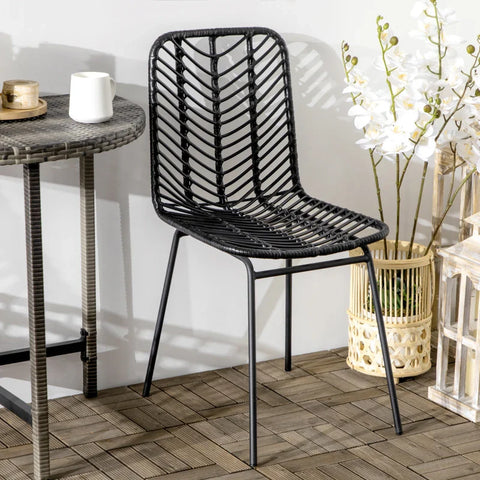 Rootz Dining Room Chairs - Accent Chairs - Boho Style - Kitchen Chairs - Steel Legs - Modern Design - PE Rattan+steel - Black - 44L x 58W x 85H cm