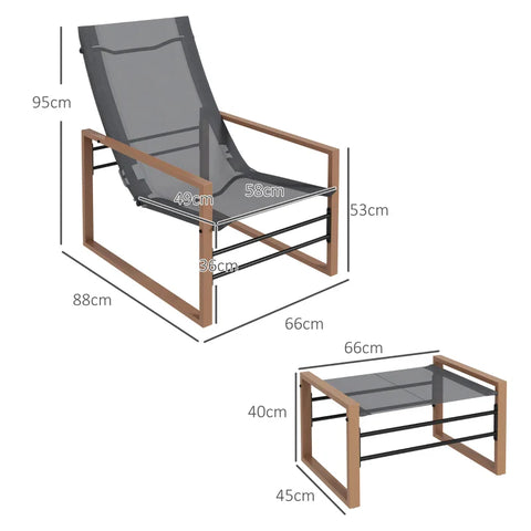 Rootz Garden Chair - Patio Chair with Stool - Weatherproof - Mesh Cover - Metal Frame - Terrace - Hallway - Living Room - Brown - 66W x 88D x 95H cm