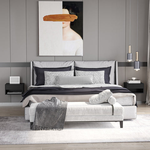 Rootz Set of 2 Wall Mounted Bedside Tables - Nightstand - Floating Shelf - Space-Saving Design - 37L x 32W x 21H cm Black