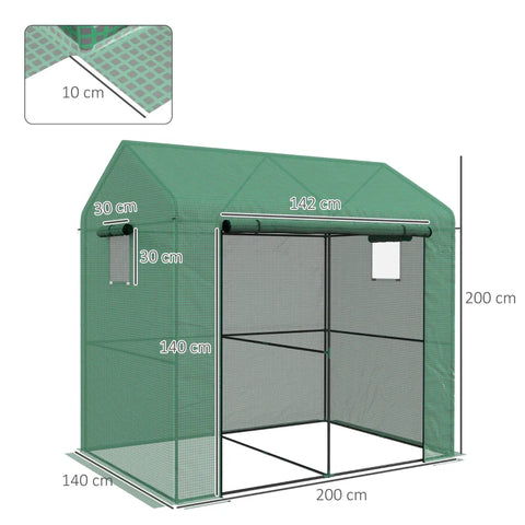 Rootz Greenhouse - Walk-in Garden Grow House - Cold Frame - Weather Resistant - Roll Up Door - Green - 200 x 200 x 140cm