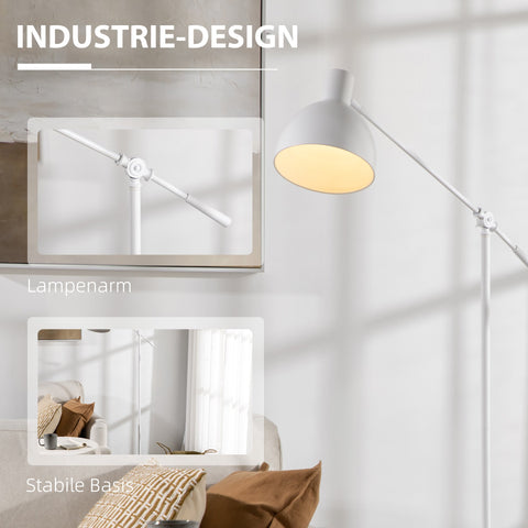 Rootz Industrial Standing Lamp - Floor Lamp - Adjustable Lighting - Enhances Ambiance - 30cm x 30cm x 131-155cm, White