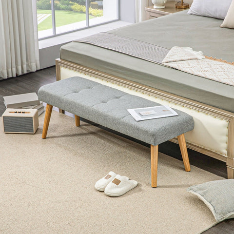 Rootz Bed Bench - Upholstered Bench - Window Seat - Thick Padding - Imitation Linen - Rubber Wood Legs - 120cm x 41cm x 43cm