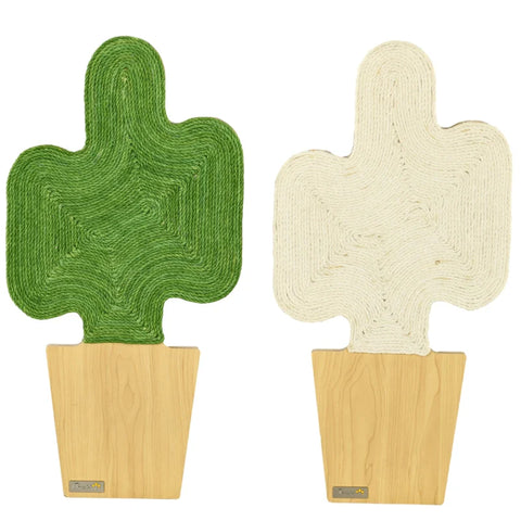 Rootz Set Of 2 Scratching Posts - Cactus Design For Wall Mounting - Scratching Board - Chipboard - Oak + White + Green - 30 cm x 60 cm
