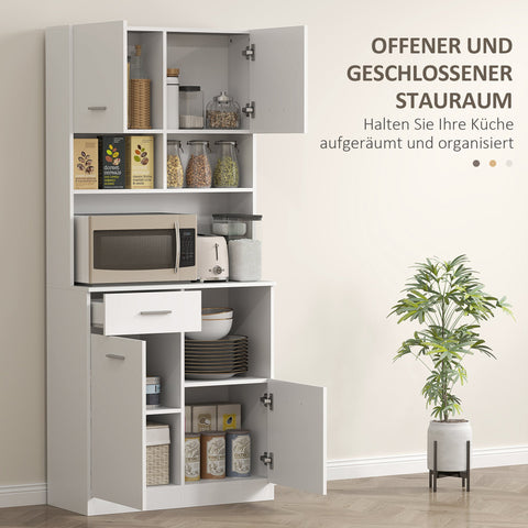 Rootz Kitchen Cabinet - Buffet with Drawer - White Storage Cabinet - Soft-Close Doors - 80 x 35 x 180 cm - Elegant Silver Handles