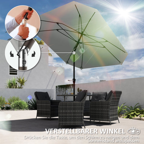 Rootz Garden Umbrella - Terrace Screen - Outdoor Parasol - UV Protection - 2.33m x 2.33m x 2.4m, Polyester, Aluminum, Fiberglass, Grey