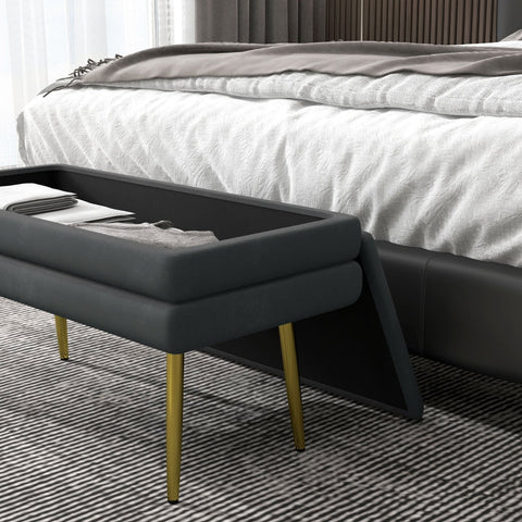 Rootz Upholstered Storage Bench - Accent Bench - Seating Bench - Modern Scandi Design - Ample Storage - Comfortable Seating - 79.5cm x 37.5cm x 43cm - Dark Gray