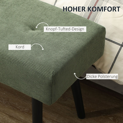 Rootz Upholstered Bench - Bed End Bench - Shoe Bench - 13cm Foam Cushion - 100 x 36 x 45 cm - Green