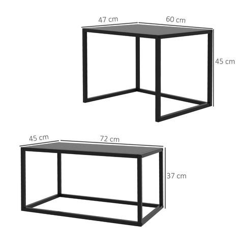 Rootz Industrial Coffee Tables Set - Nested Tables - Space-Saving Design - Matt Black Steel - 72cm x 45cm x 37cm, 60cm x 47cm x 45cm