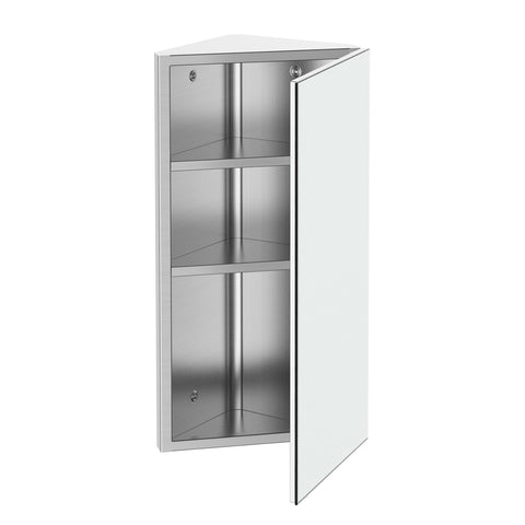 Rootz Mirror Cabinet - Bathroom Wall Cabinet - Toilet Corner Cabinet - Rust-Proof Metal - 30W x 18.4D x 60H cm Stainless Steel