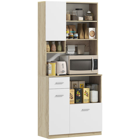 Rootz Modern Kitchen Storage Cabinet - Dining Room Buffet - Adjustable Shelves - Elegant Design - 80cm x 35cm x 180cm - White, Brown Finish