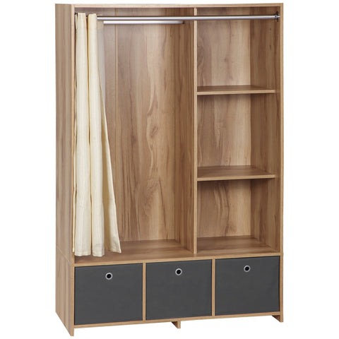 Rootz Wardrobe with Rod Curtains - Clothing Storage Unit - Fabric Drawer Chest - Ample Storage - 105 x 48 x 160 cm