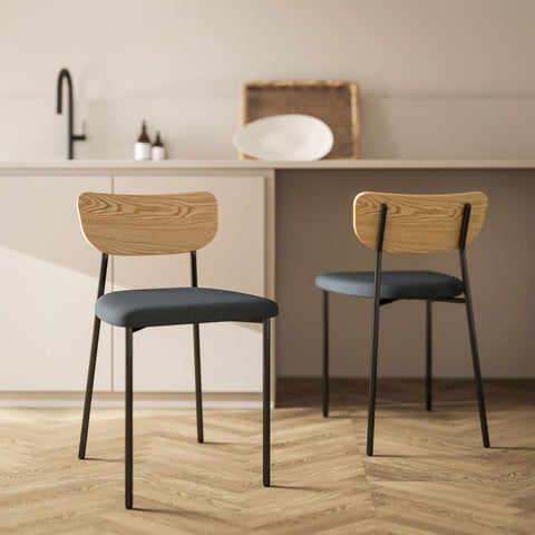 Rootz 2 Set Dining Chairs - Linen Look - Armless Design - Ergonomic Comfort - 45cm x 44cm x 48cm - Grey