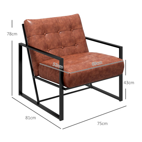 Rootz Lounge Chair - Chesterfield Relaxation Chair - Padded Faux Leather - Neo-Retro Comfort - 75cm x 81cm x 78cm