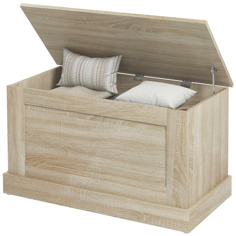 Rootz Wooden Storage Box - Toy Chest - Safety Hinge Box - 136kg Load Capacity - 80cm x 40cm x 45cm - Brown