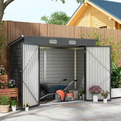 Rootz Steel Garden Shed - Tool Storage - Outdoor Cabinet - Galvanized Steel - Secure & Organize - Weather Resistant - Easy Assembly - 249cm x 121cm x 166/183cm