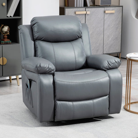 Rootz Massage Chair - Rocking Recliner - Rotatable Chair - 360 Degree Rotation - 8 Vibration Points - Wired Remote - 87cm x 97cm x 104cm - Faux Leather - Gray