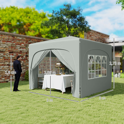 Rootz 3x3m Gazebo - Pop-Up Garden Tent - Portable Shelter - UPF50+ Protection - 300x300x273cm