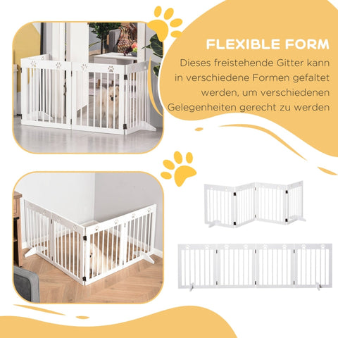 Rootz Pet Gate Barrier - Wooden Dog Guard - Folding Safety Gate - Sturdy Pinewood - Cute Paw Pattern - 204cm x 30cm x 61cm
