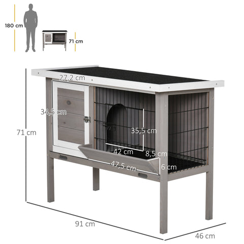 Rootz Wooden Rabbit Hutch - Bunny Cage - Pet Enclosure - Easy Cleaning - 91cm x 46cm x 71cm - Asphalt Roof, Removable Drawer