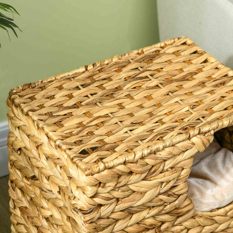 Rootz Cat Tower - Scratching Post - Three-Story Cat Condo - Washable Cushions - Natural Water Hyacinth - 40cm x 31cm x 55cm
