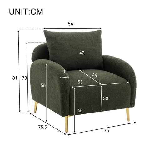 Rootz Teddy Velvet Living Room Chair - Armchair - Lounge Chair - Ergonomic Support - 75.5cm x 75.0cm x 81.0cm - Soft Teddy Velvet Fabric