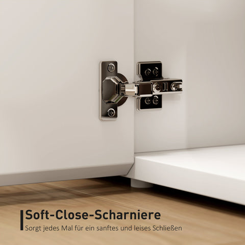 Rootz TV Chest of Drawers - Television Cabinet - Media Console - Soft-Close Doors - Customizable Shelves - High-Gloss White - 135cm x 38cm x 45cm