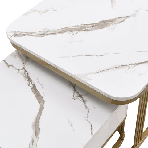 Rootz 2 Piece Coffee Table Set - Nesting Tables - High-Gloss Marble - Extra Storage - 60x60x45cm & 50x50x34cm