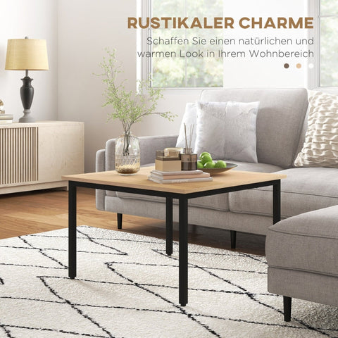 Rootz Retro Coffee Table - Elegant Side Table - Stylish Living Room Table - Natural Fir Wood & Iron - 70cm x 70cm x 45cm - Strong Support - Generous Table Top - Floor Protection