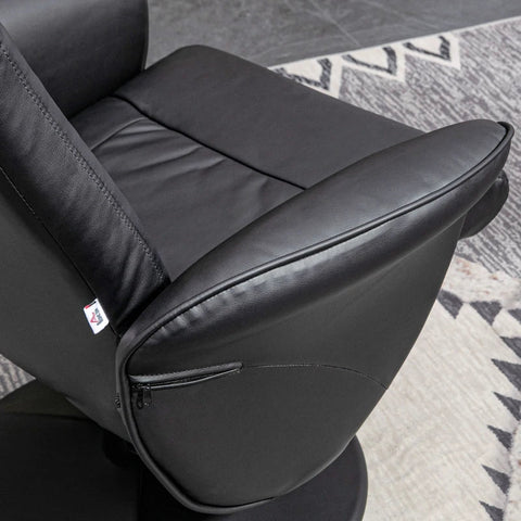 Rootz 2-piece Armchair Set - Armchair With Footstool - Relaxation Chair With Footstool - Height-adjustable - Tilting Backrest - Faux Leather - Black - 76W x 81D x 101H cm