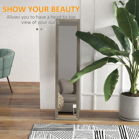 Rootz Standing Mirror - Including Wall Mounting - Floor Mirror - Wood Look - Wall Mirror - Framed Mirror - MDF-glass - Gray - 37 cm x 40 cm x 155 cm