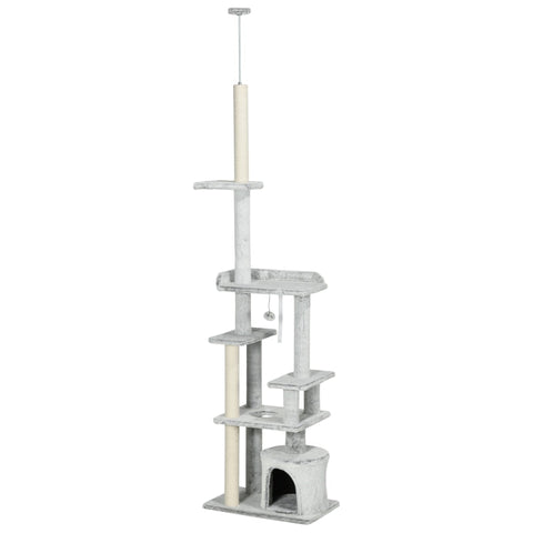 Rootz Ceiling-High Cat Scratching Post - Cat Activity Center - Cat Retreat - Height Adjustable - Multiple Platforms - Sturdy Construction - 60W x 40D x 225-255H cm