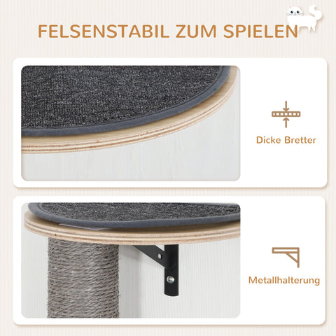 Rootz 7-Part Cat Climbing Wall Set - Cat Wall Stairs - Cat Scratch Tree - Space-Saving Design - 171cm x 36.5cm x 43cm - Grey and Brown