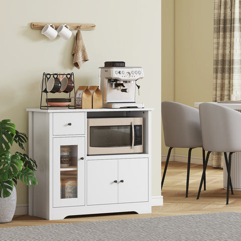 Rootz Kitchen Cabinet - Storage Sideboard - White Chipboard - Cable Hole - 80 x 35 x 72.2 cm - Adjustable Shelves - Clutter Reduction