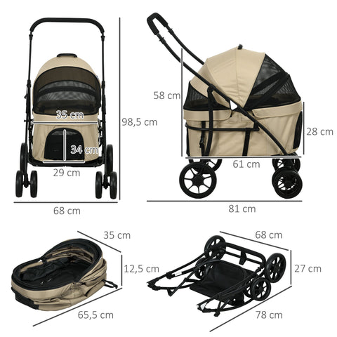 Rootz Foldable Dog Stroller - Pet Carrier - Collapsible Buggy - Comfort & Security - 81cm x 68cm x 98.5cm