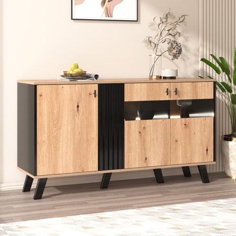 Rootz Sideboard - Buffet Cabinet - Modern Credenza - LED Lighting - 140cm x 78cm x 41cm - Stylish Design & Ample Storage