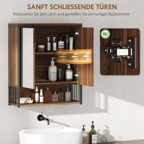 Rootz Bathroom Mirror Cabinet - Bathroom Storage - Wall-Mounted Organizer - Soft-Close Doors - Brown MDF Chipboard - 56cm x 20cm x 65cm