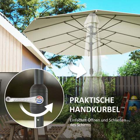 Rootz Double Sunshield Parasol - UV Protection - Steel Parasol - Crank Operated - 436cm x 260cm x 240cm