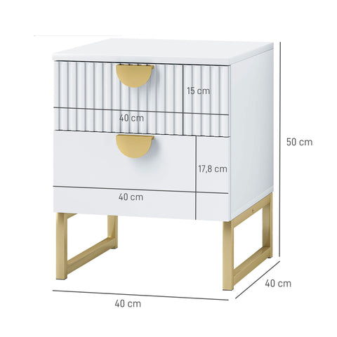 Rootz Bedside Table - Night Dresser - Side Table - Elegant Gold Handles - Space-Saving Design - 40 x 40 x 50 cm