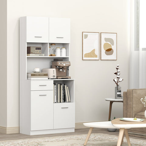 Rootz Kitchen Cabinet - Buffet with Drawer - White Storage Cabinet - Soft-Close Doors - 80 x 35 x 180 cm - Elegant Silver Handles