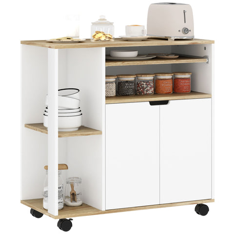 Rootz Rolling Kitchen Trolley - Mobile Cart - Kitchen Island - Adjustable Shelves - Ample Storage - 80x40x82 cm - White-Brown