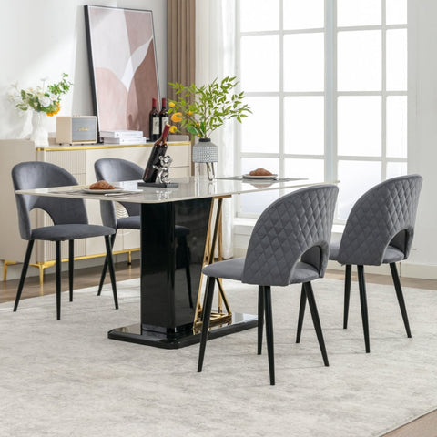 Rootz Gray Velvet Dining Chair - Elegant Seating - Sturdy Dining Chair - Comfort & Durability - 47L x 44W x 84H cm