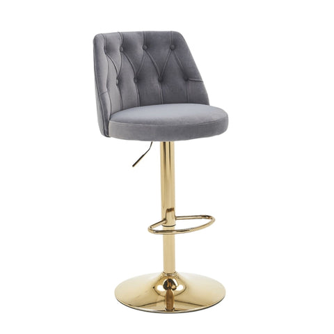 Rootz 2 Piece Set Bar Stool - Adjustable Stools - Modern Swivel Chairs - Soft Velvet Fabric - 48cm x 54cm x 92-113cm
