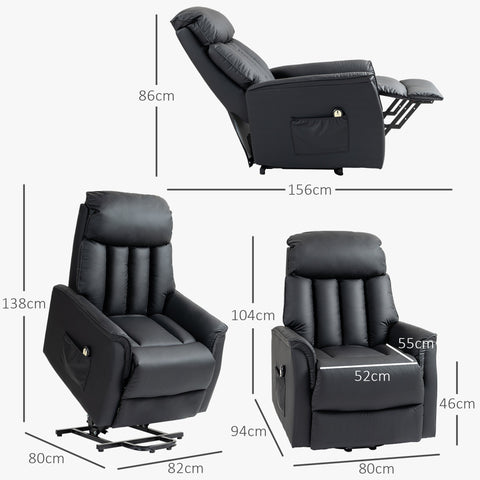 Rootz Electrical Up Armchair - TV Chair - Recliner Chair - Stand-Up Aid - Synthetic Leather - Black - 80cm x 94cm x 104cm