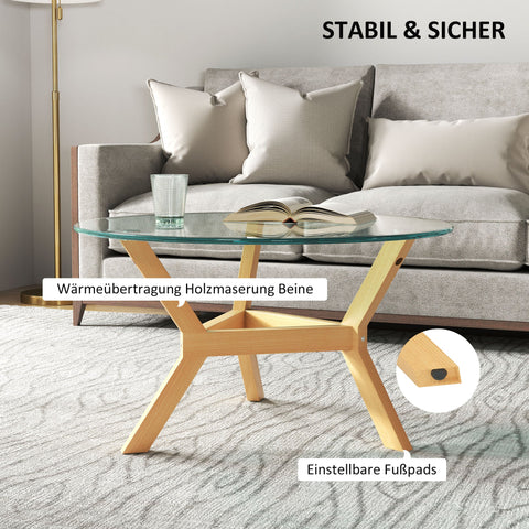 Rootz Round Coffee Table - Matched Glass - Living Room Table - Adjustable Foot Pads - Stable Design - Ø80 x 45H cm