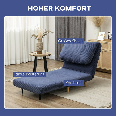 Rootz 2-in-1 Sleeping Armchair - Guest Bed - Convertible Sofa - Adjustable Headrest - Space Saver - 82cm x 89cm x 83cm - Blue